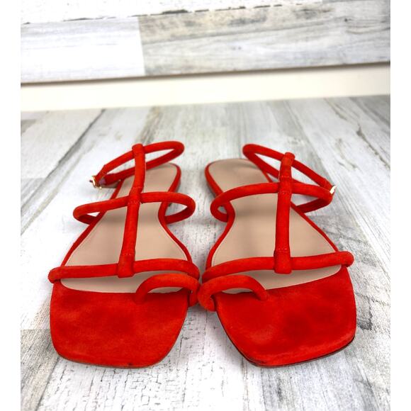 Veronica Beard Women’s 9.5 Orange Mayuri Suede Leather T-Strap Flat Sandals - Picture 5 of 12